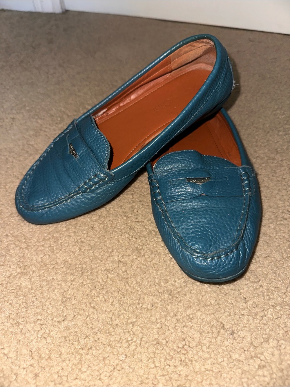 Coach Teal Leather Penny Loafers - size 6